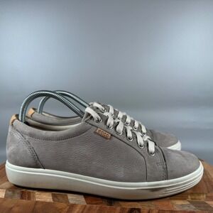 ECCO Soft 7 Womens Leather Sneakers Grey Lace Up Walking Shoes EU 40 US 9